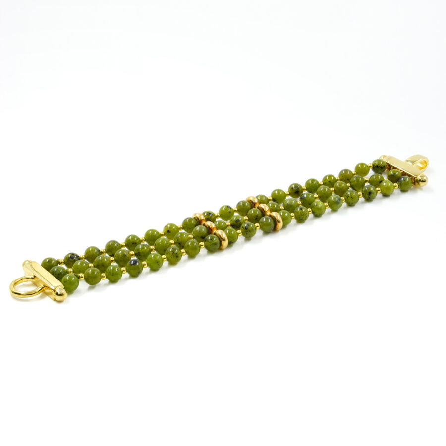 Bracciale Multifilo con giada canadese, chiusura in argento 925 – Dorato