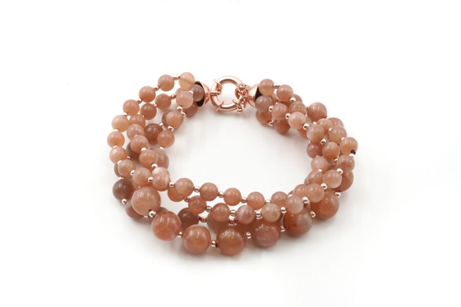 Bracciale Multifilo con pietra di Luna rosa, ematite, chiusura in argento 925 – Rosato