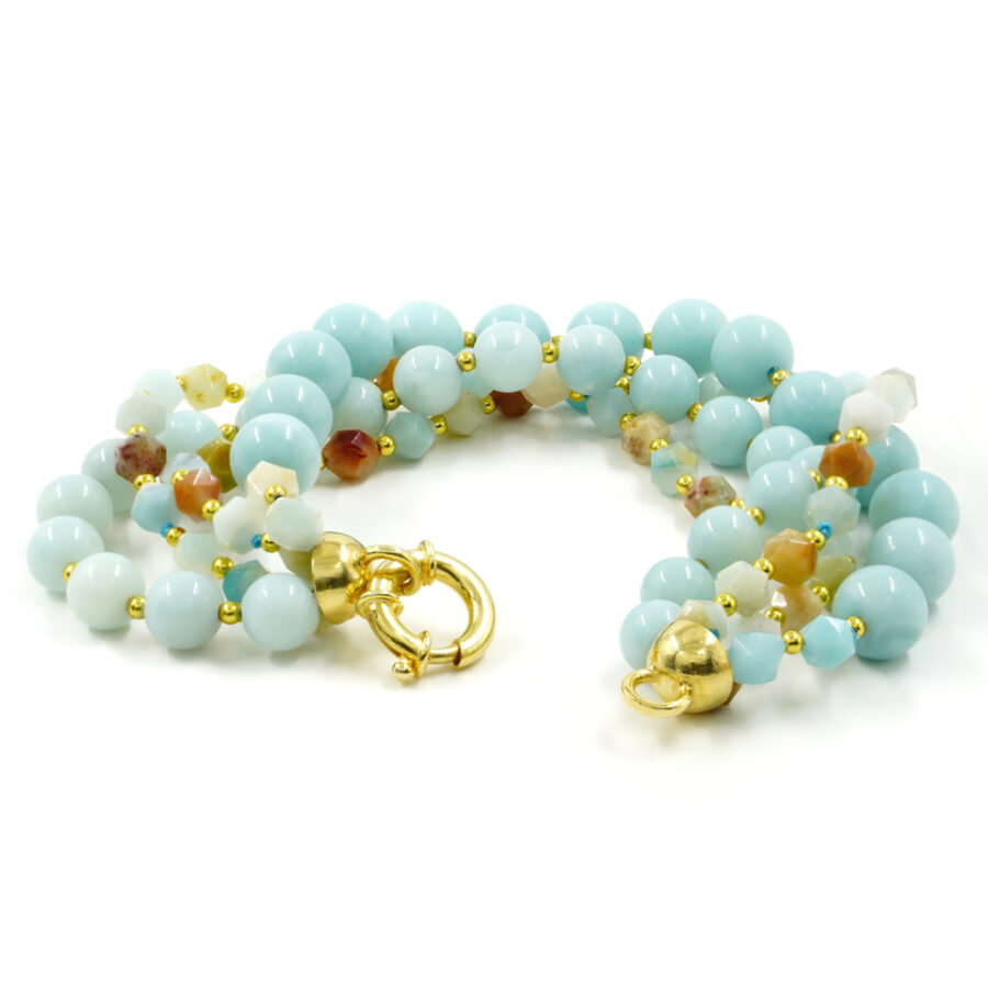 Bracciale Multifilo con amazzonite, ematite, chiusura in argento 925 – Dorato - immagine 2