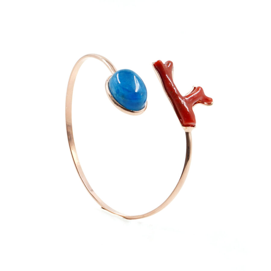 Bracciale rigido in argento 925 con apatite, ramo corallo – Rosato