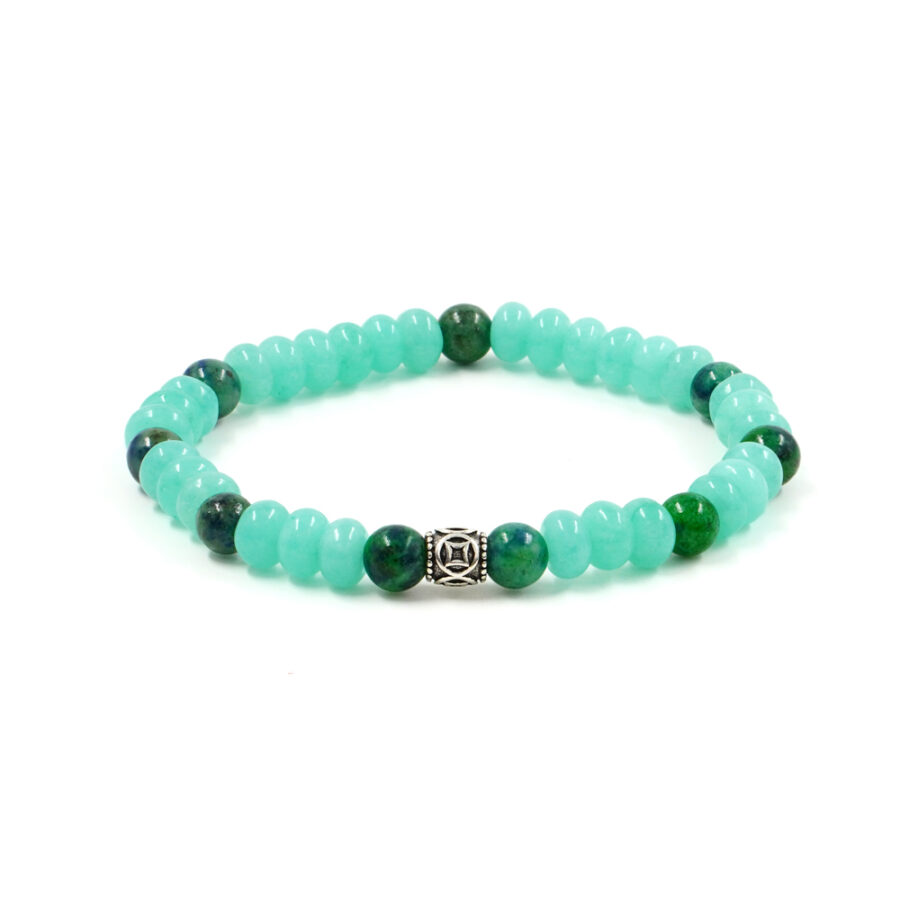 Bracciale Elastico con quarzo spugna verde, azzurrite, elemento in argento 925