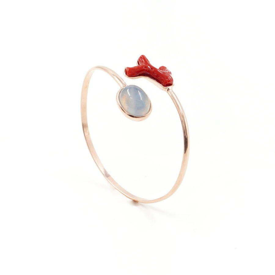 Bracciale rigido in argento 925 con acquamarina, ramo corallo – Rosato
