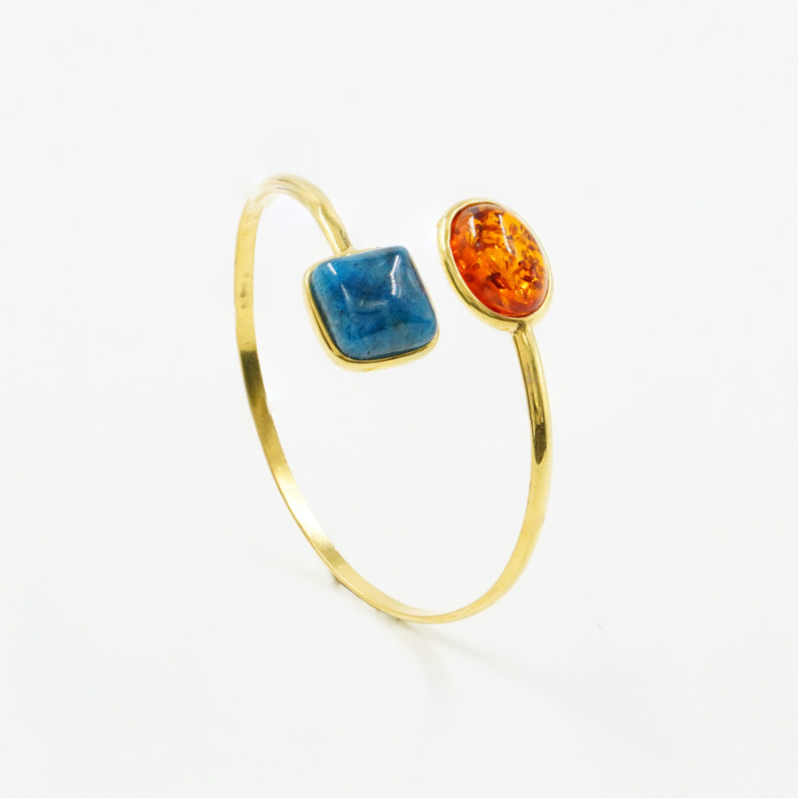 Bracciale rigido in argento 925 con apatite, ambra – Dorato