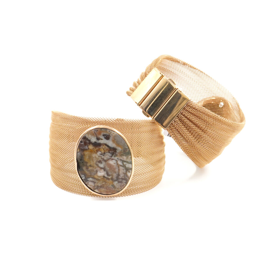 Bracciali a fascia in metallo con elemento di diaspro Outback montato in argento 925 – Rosato