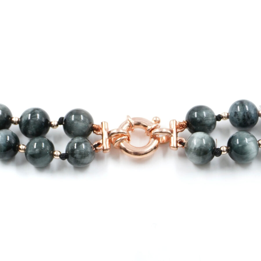 Collana Multifilo con occhio d'aquila, pietra di Luna, corallo bianco, ematite, chiusura in argento 925 – Rosato - immagine 3
