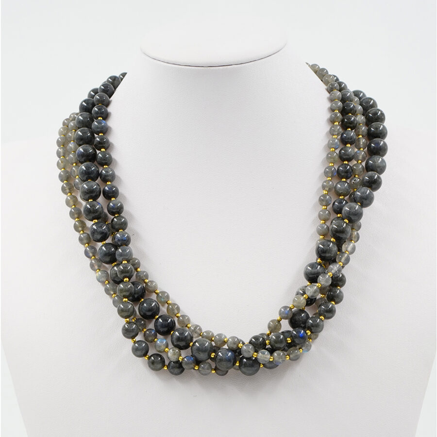 Collana Multifilo con labradorite, ematite, chiusura in argento 925 – Dorato - immagine 2