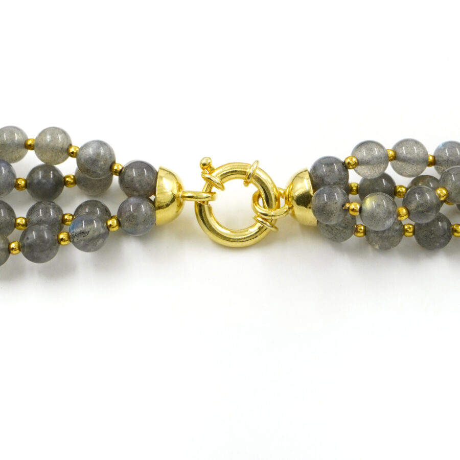 Collana Multifilo con labradorite, ematite, chiusura in argento 925 – Dorato - immagine 3