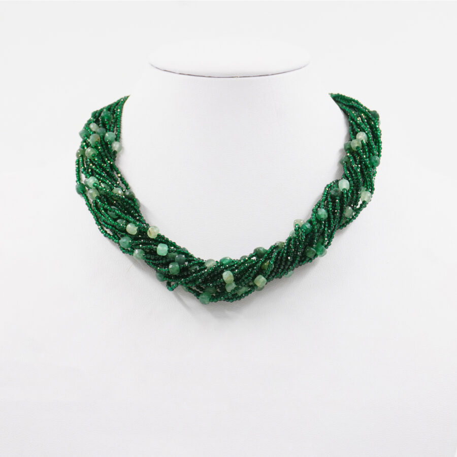 Collana Multifilo con zirconi verdi, quarzo verde, chiusura in argento 925 – Dorato - immagine 2