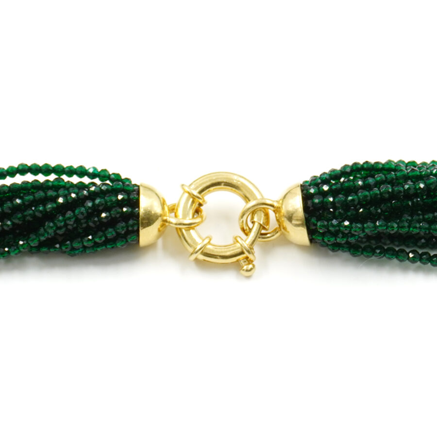 Collana Multifilo con zirconi verdi, quarzo verde, chiusura in argento 925 – Dorato - immagine 3