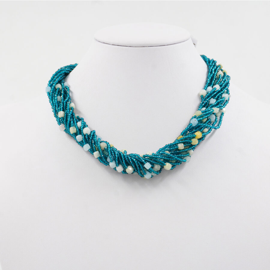 Collana Multifilo con zirconi azzurri, acquamarina, chiusura in argento 925 – Rodiato