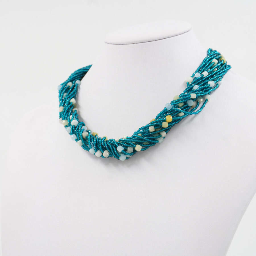 Collana Multifilo con zirconi azzurri, acquamarina, chiusura in argento 925 – Rodiato - immagine 2