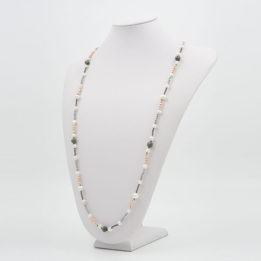 Collana con ematite, labradorite, perla, chiusura in argento 925 – Rosato - immagine 2