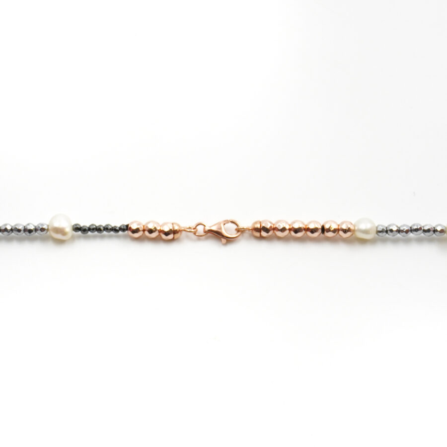 Collana con ematite, labradorite, perla, chiusura in argento 925 – Rosato - immagine 4