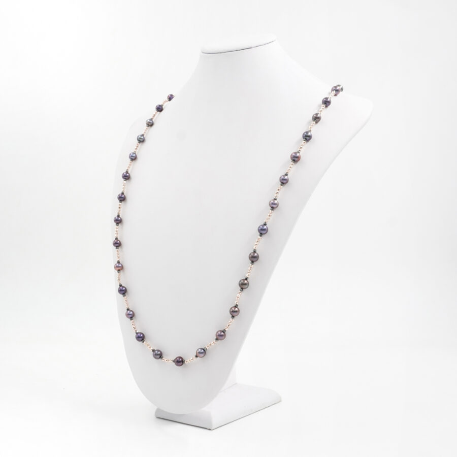 Collana con ematite, perla, chiusura in argento 925 – Rodiato - immagine 2
