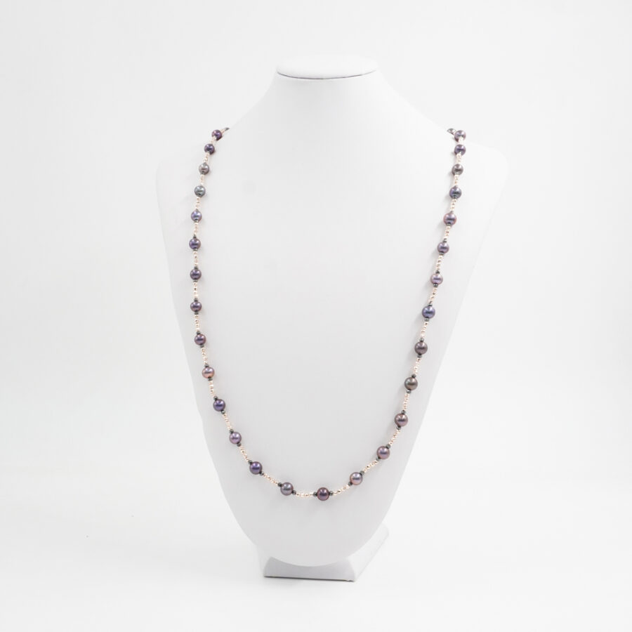 Collana con ematite, perla, chiusura in argento 925 – Rodiato - immagine 3