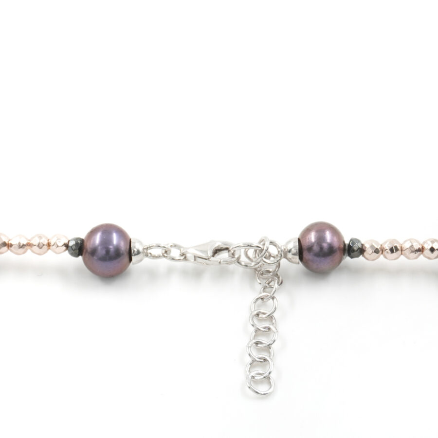 Collana con ematite, perla, chiusura in argento 925 – Rodiato - immagine 4