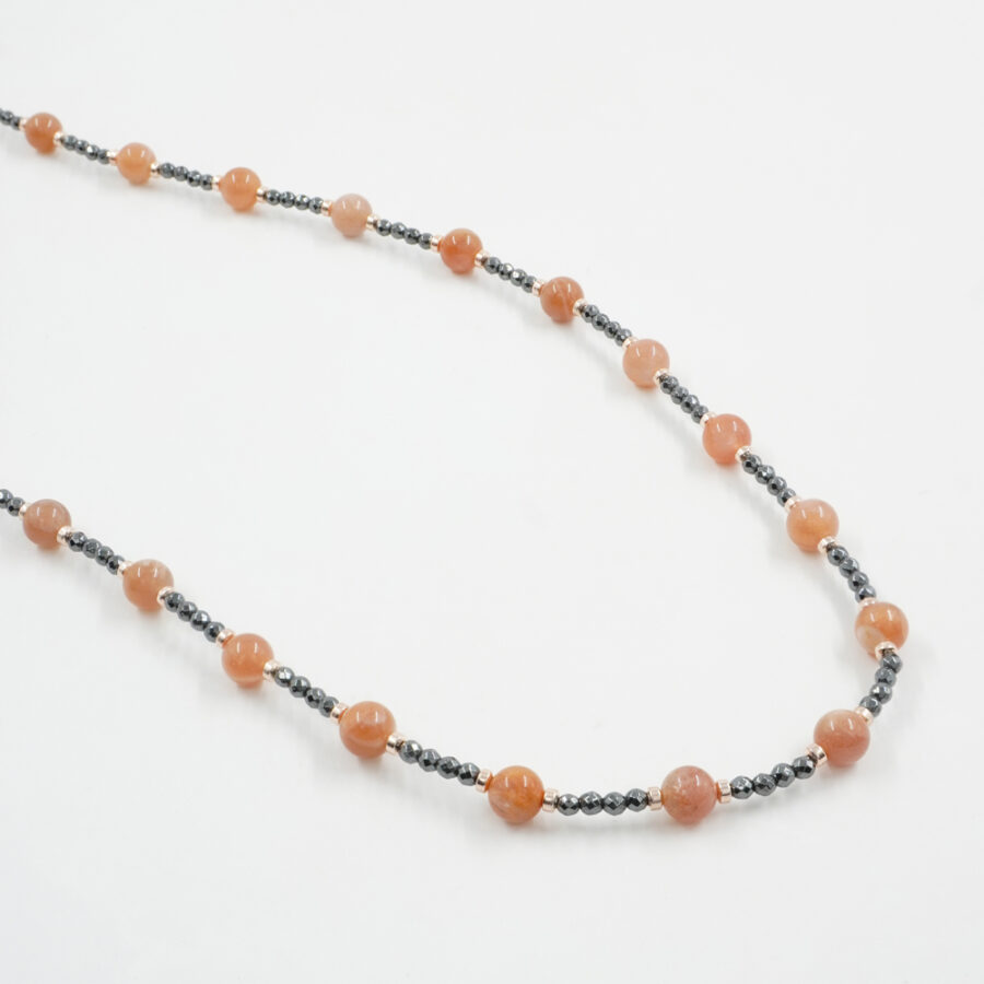 Collana con ematite, pietra di Luna, chiusura in argento 925 – Rodiato