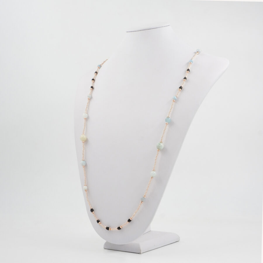 Collana con ematite, acquamarina, spinello nero, chiusura in argento 925 – Rosato - immagine 2