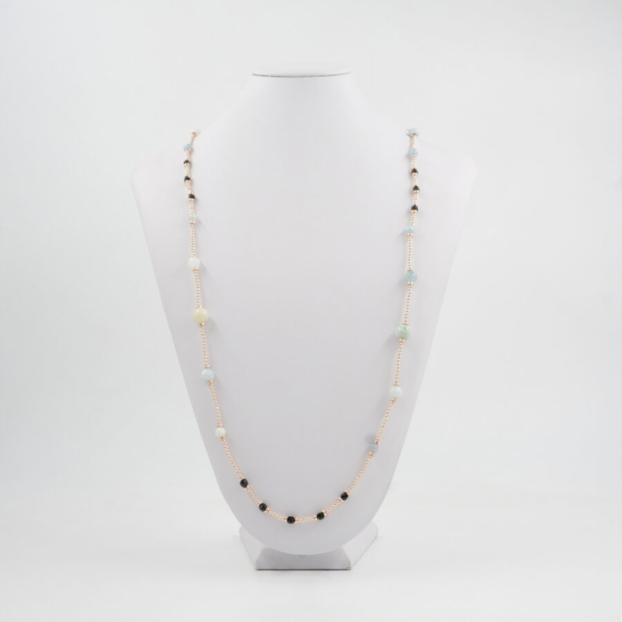 Collana con ematite, acquamarina, spinello nero, chiusura in argento 925 – Rosato - immagine 3