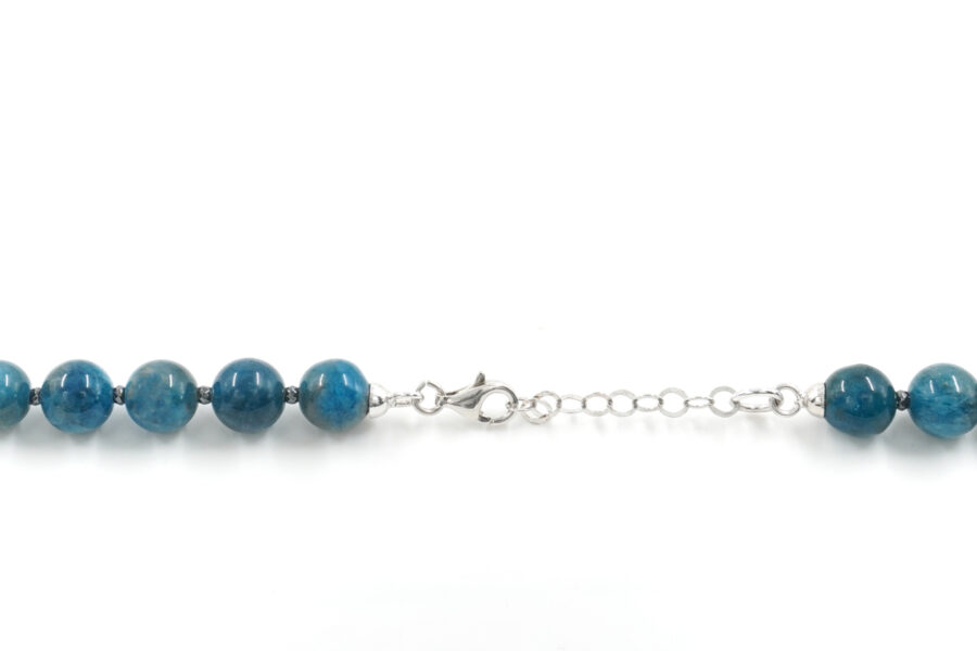 Collana con apatite, perla, quarzo grigio, ematite, chiusura in argento 925 – Rodiato - immagine 3
