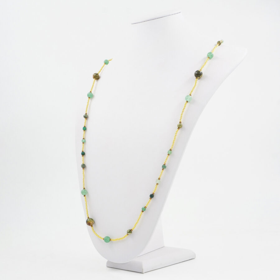 Collana con ematite, riolite, avventurina, chiusura in argento 925 – Dorato - immagine 2