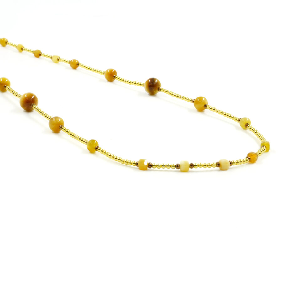 Collana con ematite, occhio di tigre dorato, chiusura in argento 925 – Dorato