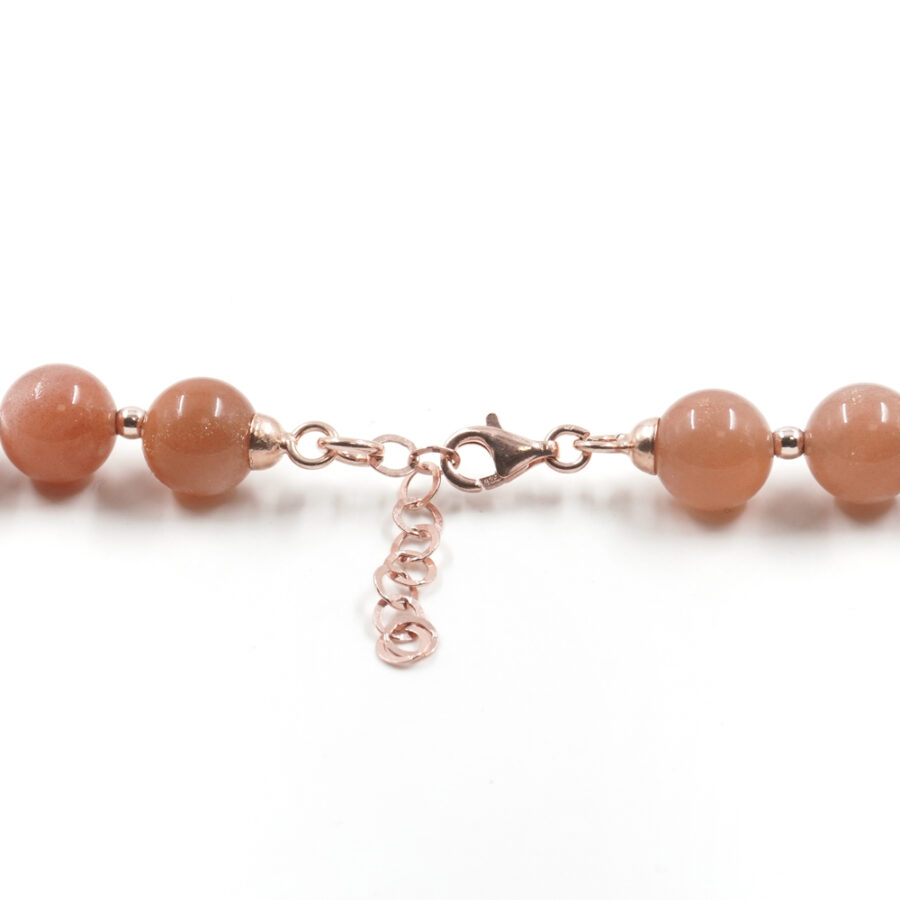Collana con pietra di Luna rosa, pietra di Luna grigia, perla, quarzo grigio, ematite, chiusura in argento 925 – Rosato - immagine 4