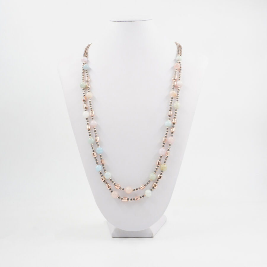 Collana Multifilo con ematite, berillo, elemento in ottone zirconato - immagine 3