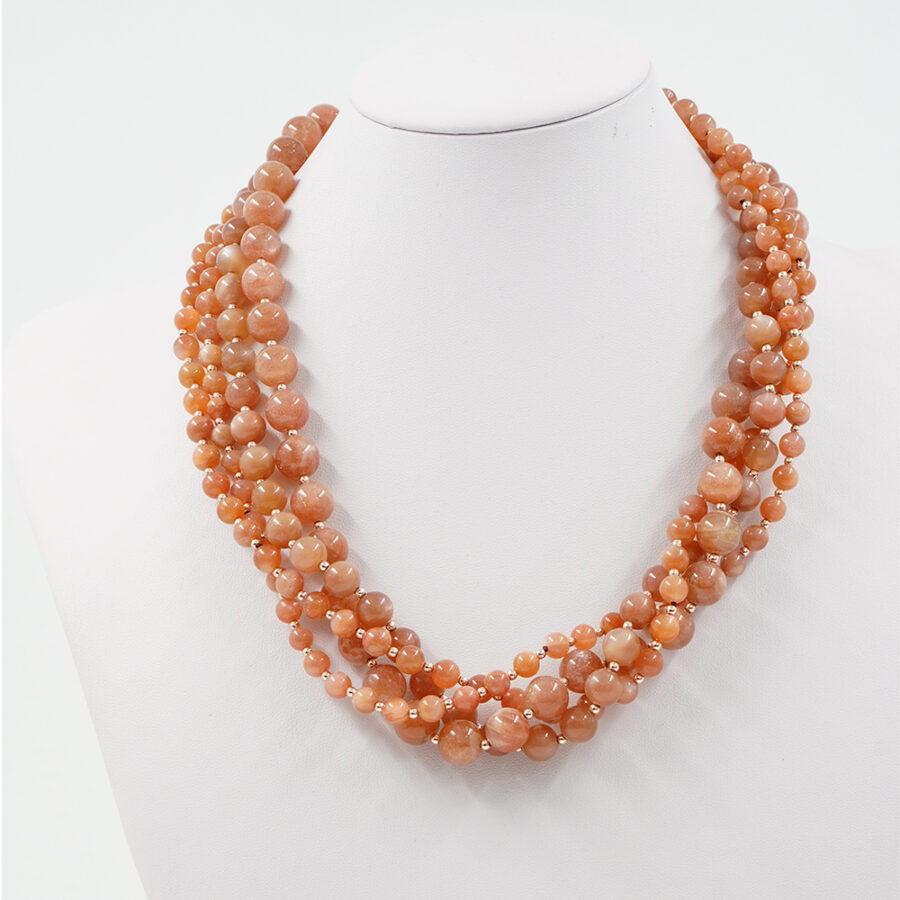 Collana Multifilo con pietra di Luna, ematite, chiusura in argento 925 – Rosato - immagine 2