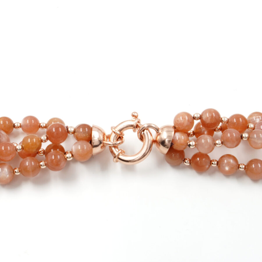 Collana Multifilo con pietra di Luna, ematite, chiusura in argento 925 – Rosato - immagine 3