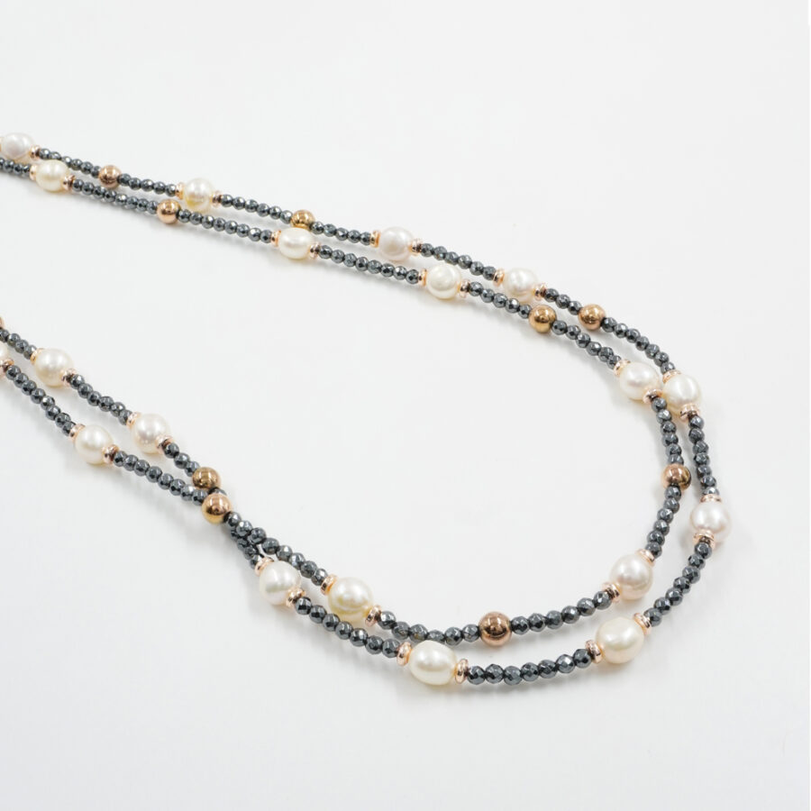 Collana Multifilo con ematite, perla