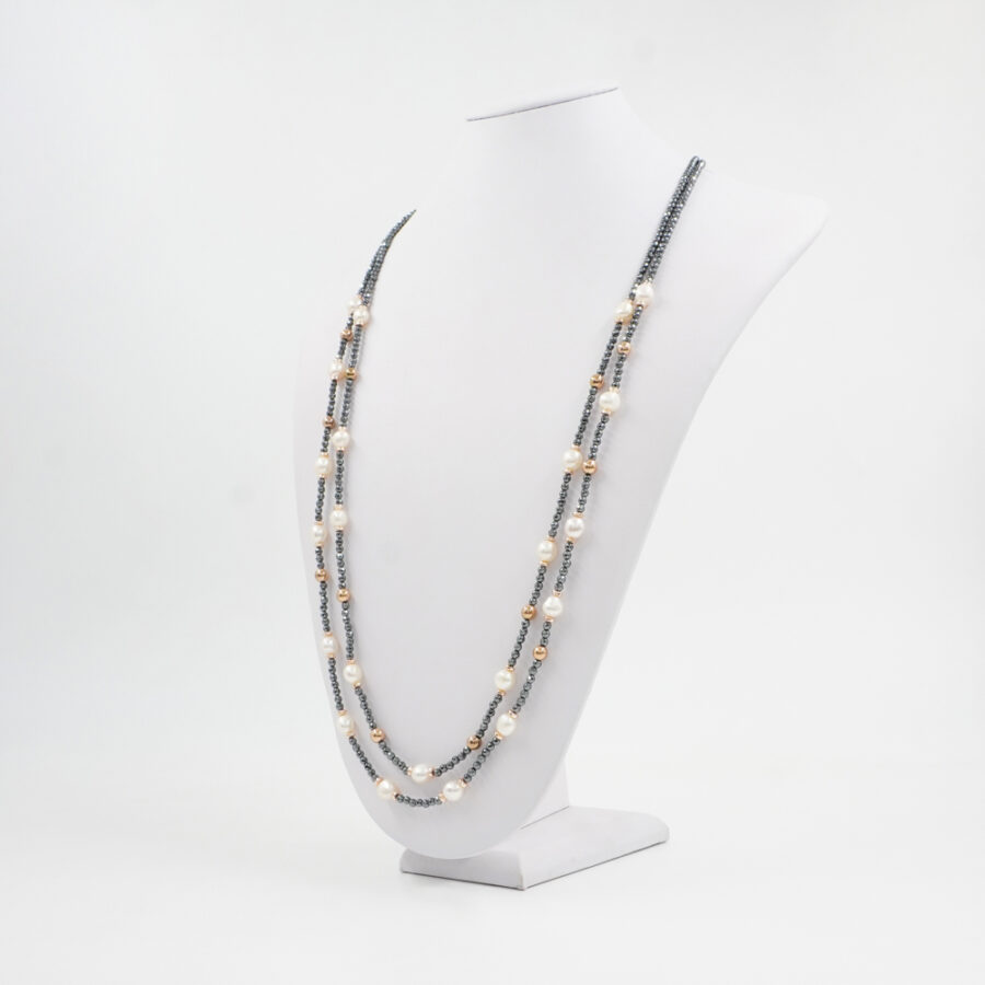 Collana Multifilo con ematite, perla - immagine 2