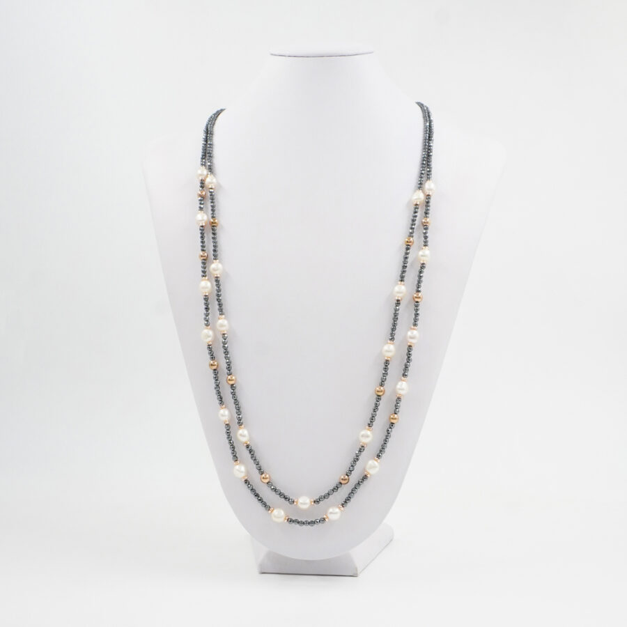 Collana Multifilo con ematite, perla - immagine 3