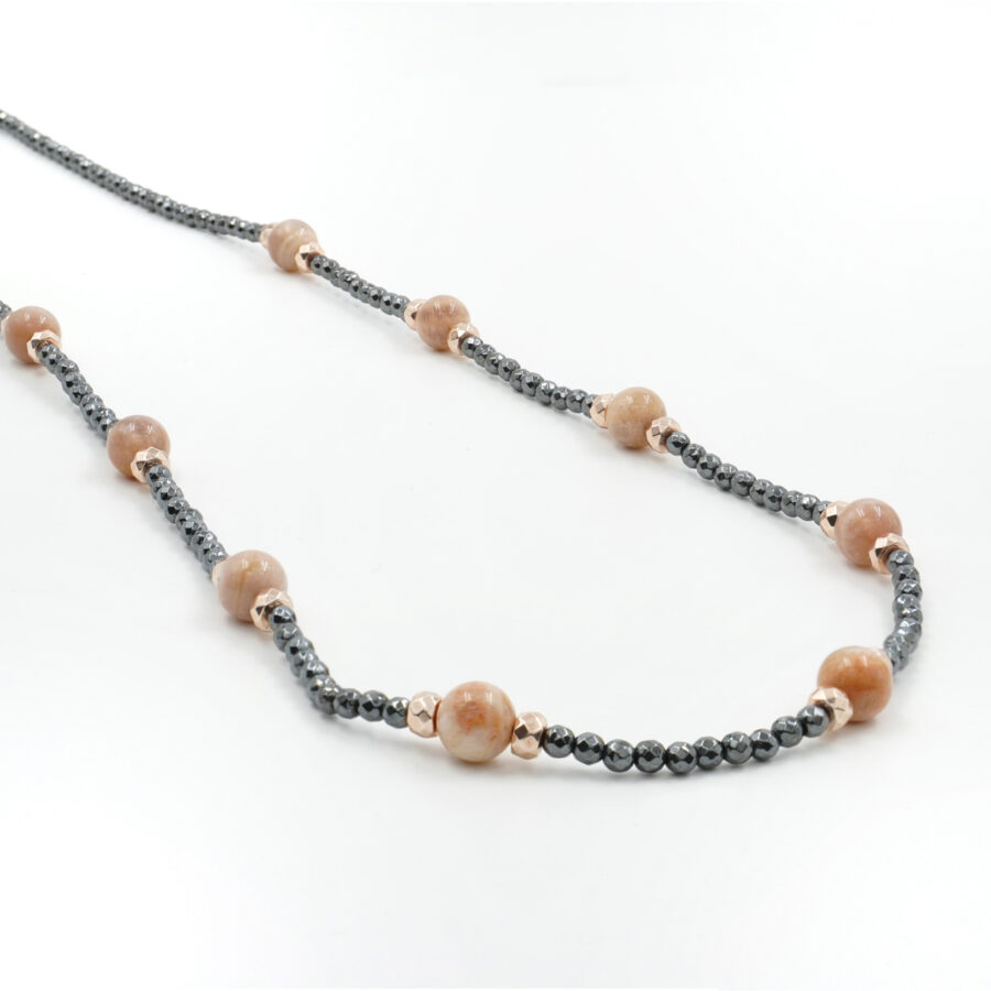 Collana con ematite, pietra del Sole, chiusura in argento 925 – Rosato