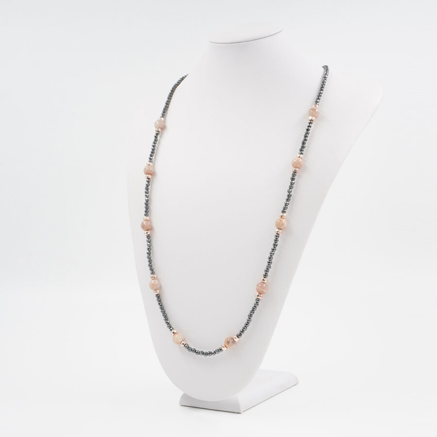 Collana con ematite, pietra del Sole, chiusura in argento 925 – Rosato - immagine 2