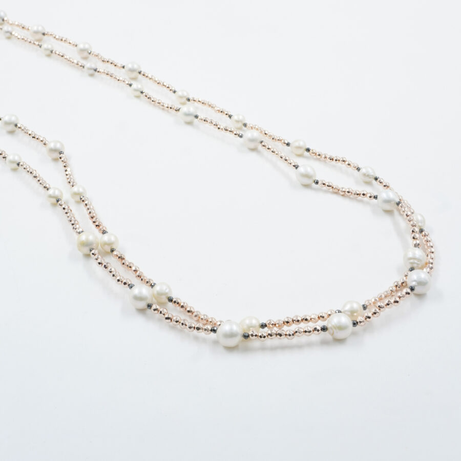 Collana Multifilo con ematite, perla, chiusura in argento 925 – Rosato