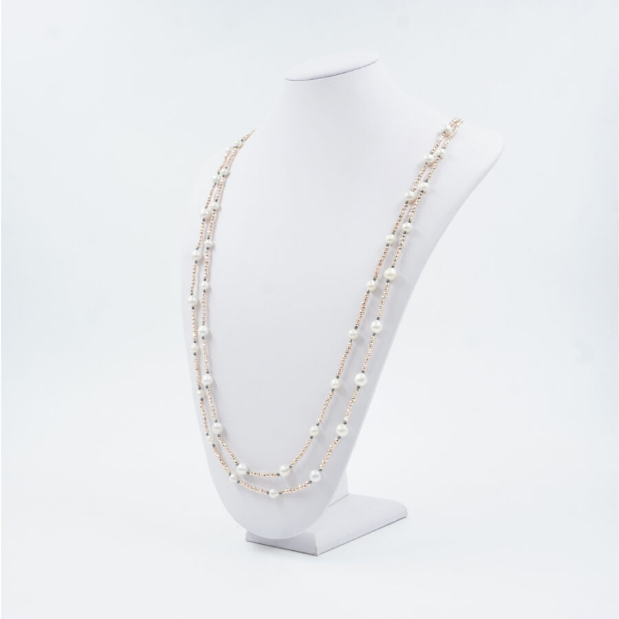 Collana Multifilo con ematite, perla, chiusura in argento 925 – Rosato - immagine 2