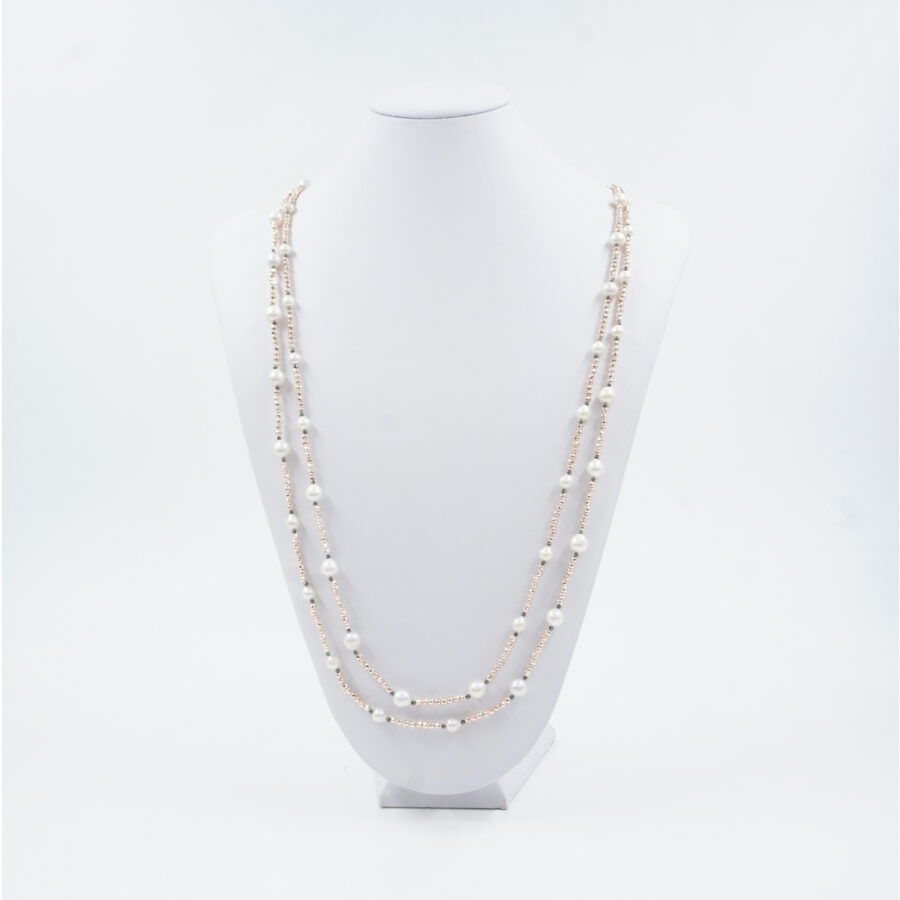 Collana Multifilo con ematite, perla, chiusura in argento 925 – Rosato - immagine 3
