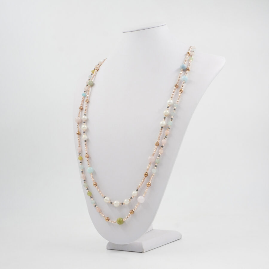 Collana Multifilo con ematite, berillo, perla - immagine 2
