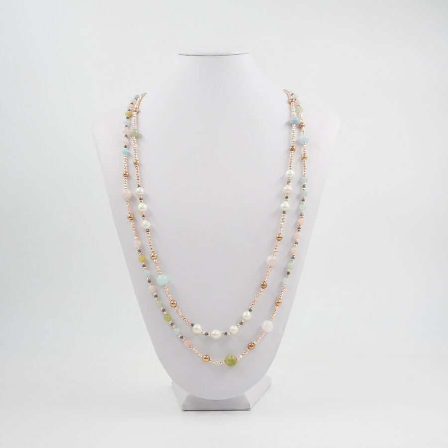 Collana Multifilo con ematite, berillo, perla - immagine 3