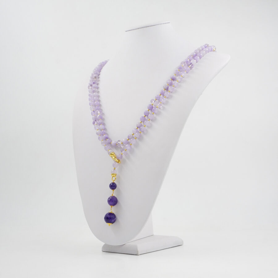 Collana con ametista, ematite, chiusura in argento 925 – Dorato - immagine 2