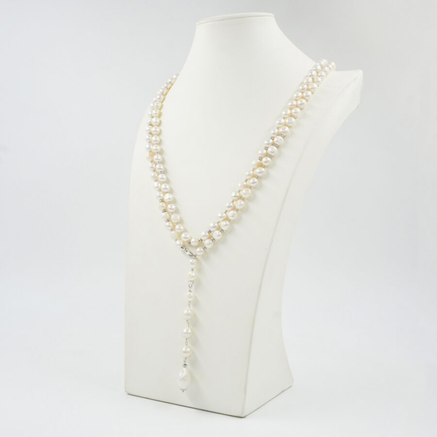 Collana con perla, ematite, chiusura in argento 925 – Rodiato - immagine 2