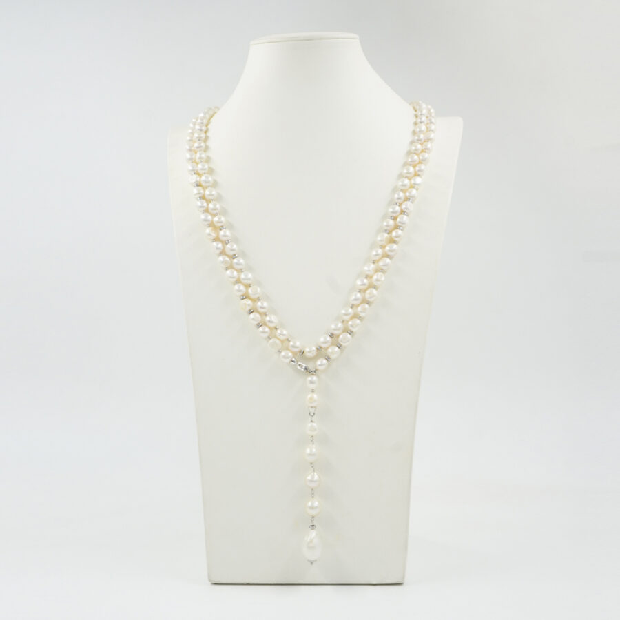 Collana con perla, ematite, chiusura in argento 925 – Rodiato - immagine 3