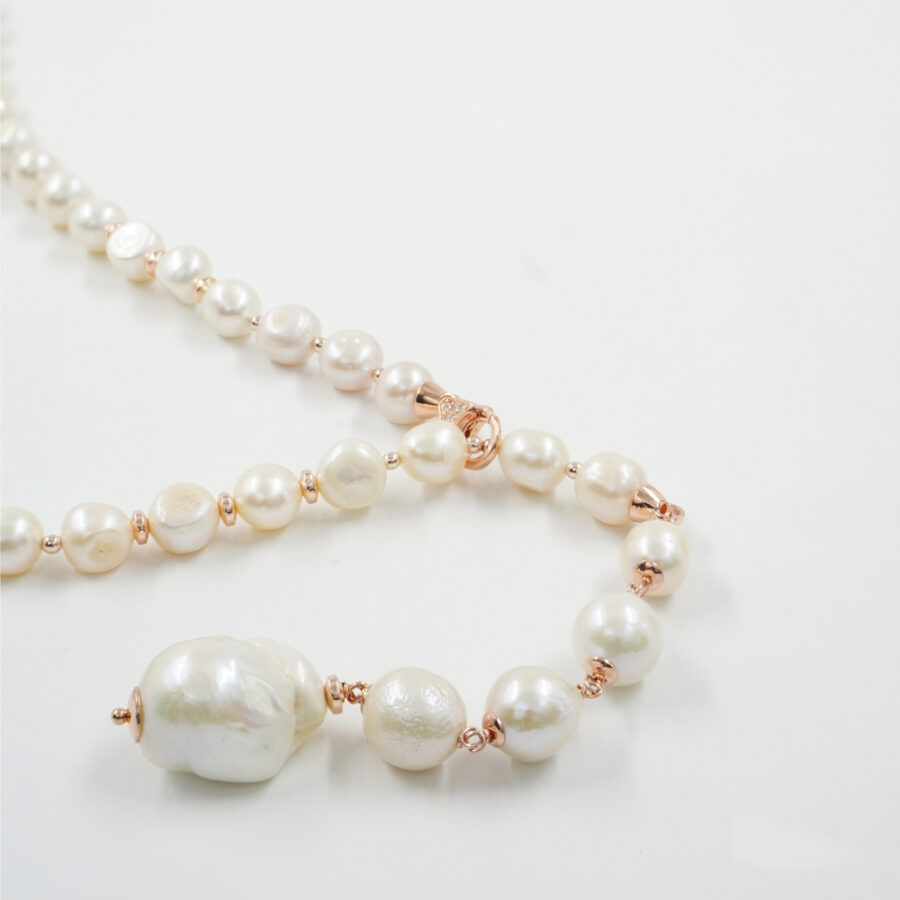 Collana con perla, ematite, chiusura in argento 925 – Rosato
