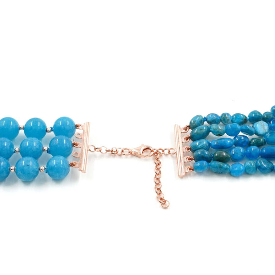 Collana Multifilo con quarzo spugna blu, apatite, perla, ematite, chiusura in argento 925 – Rosato - immagine 3