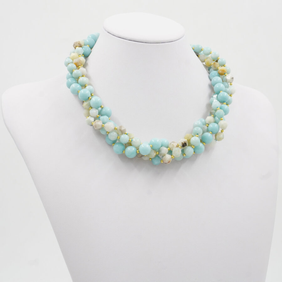 Collana Multifilo con amazzonite, chiusura in argento 925 – Dorato