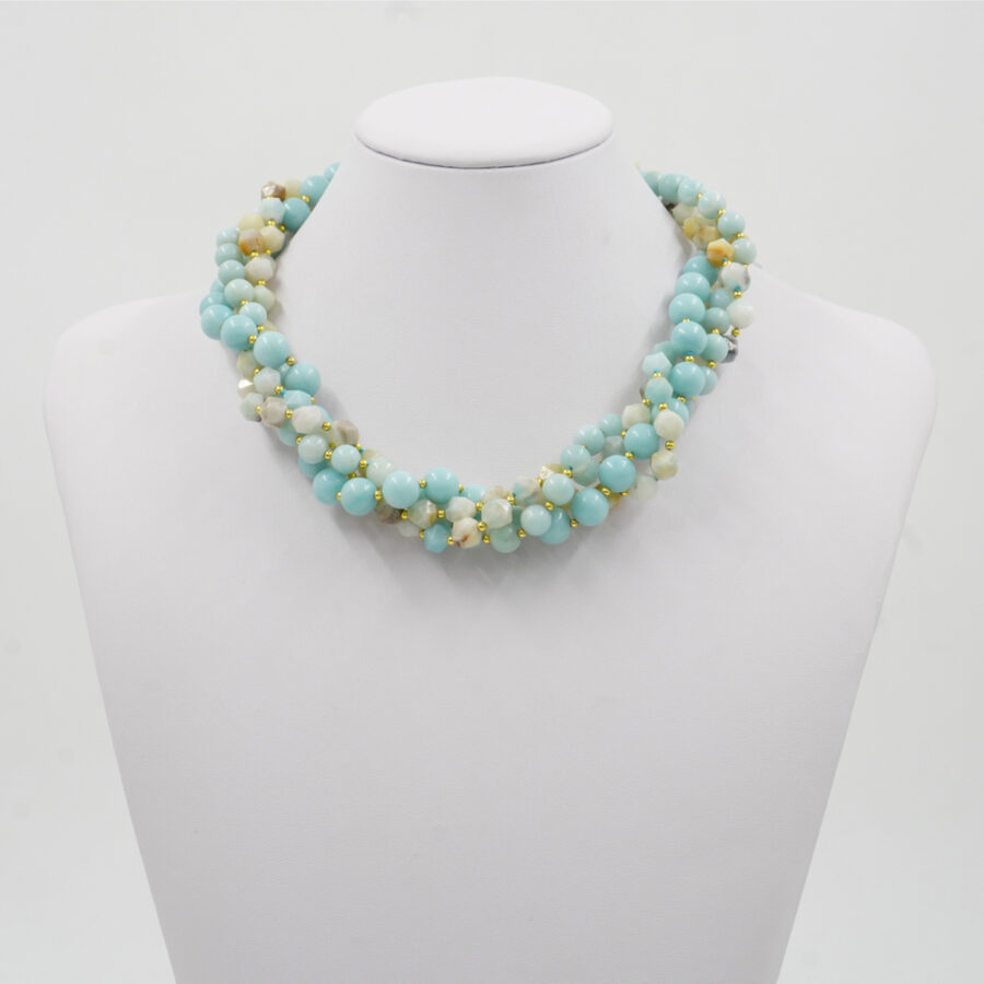 Collana Multifilo con amazzonite, chiusura in argento 925 – Dorato - immagine 2