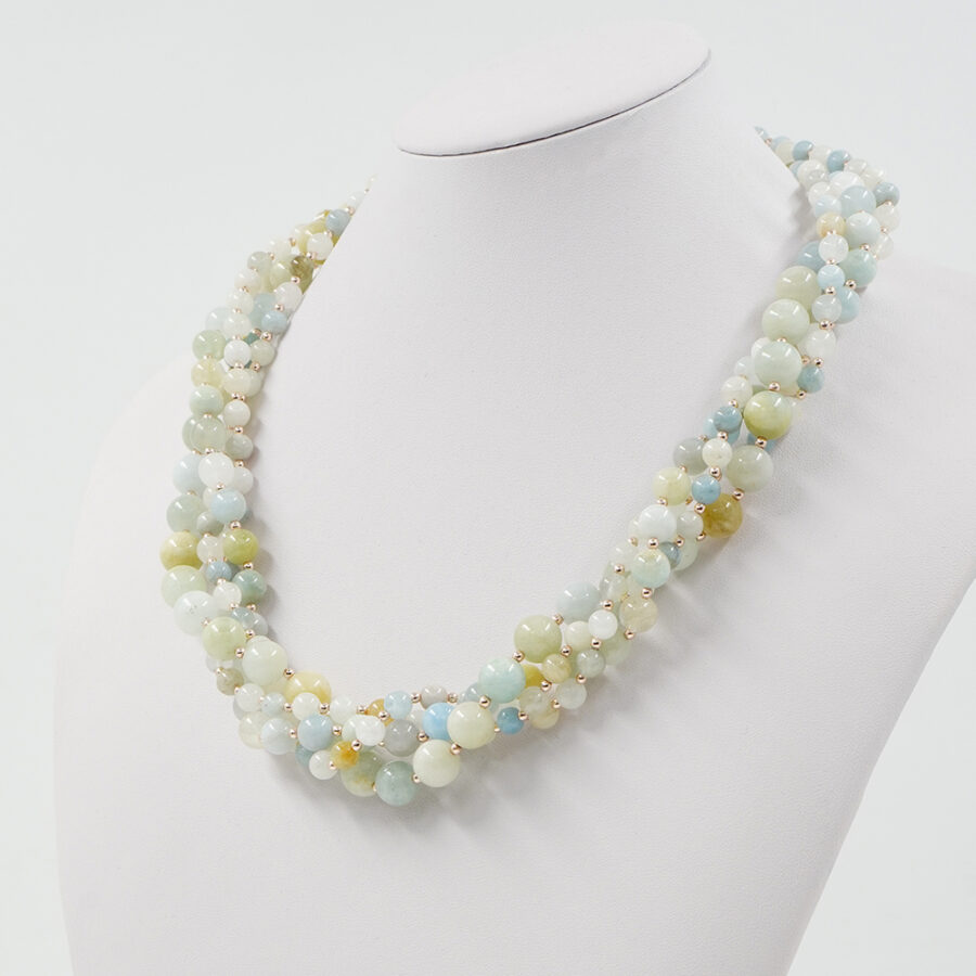 Collana Multifilo con acquamarina multicolore, ematite, chiusura in argento 925 – Rosato