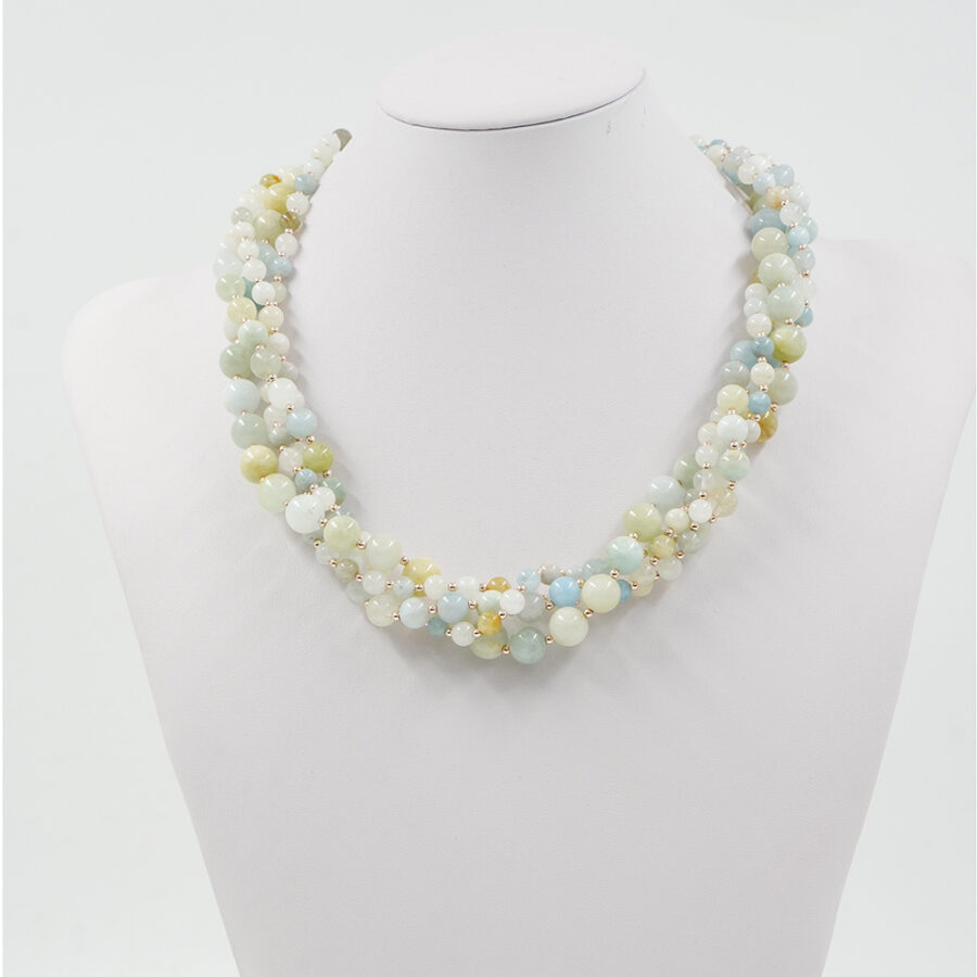 Collana Multifilo con acquamarina multicolore, ematite, chiusura in argento 925 – Rosato - immagine 2