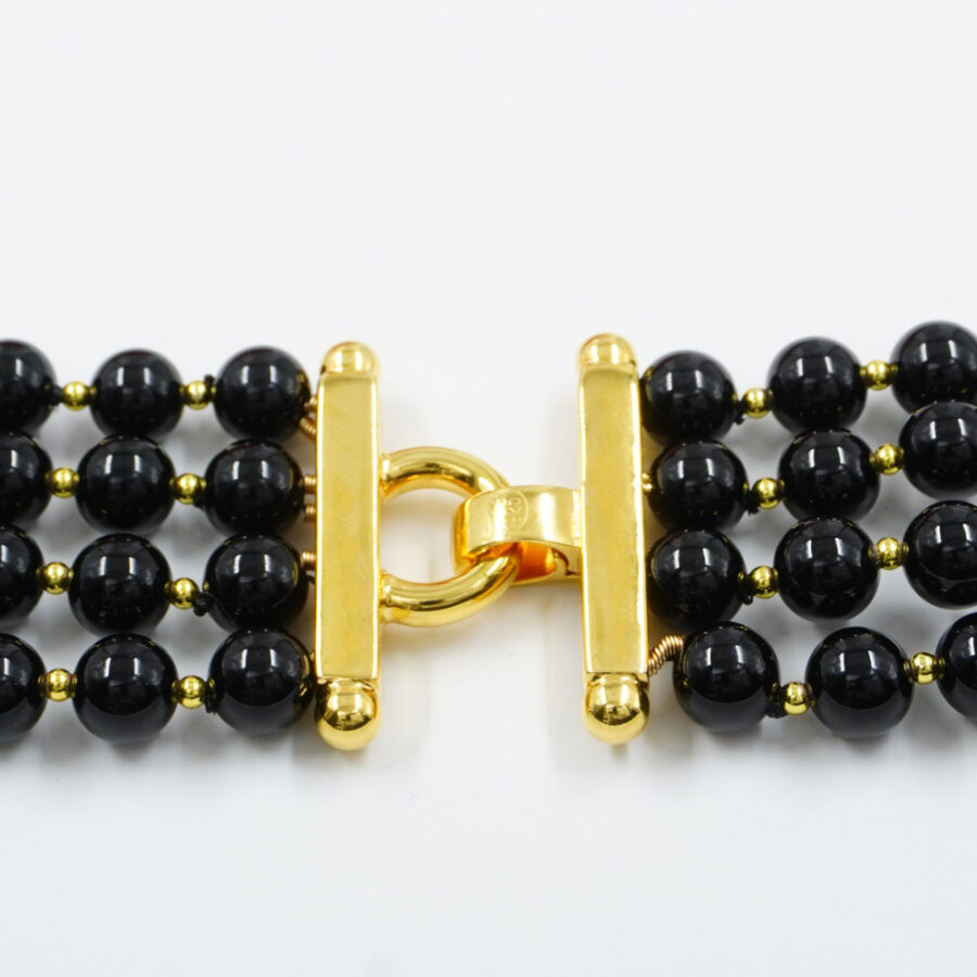 Collana Multifilo con agata nera, corallo, ematite, chiusura in argento 925 – Dorato - immagine 3
